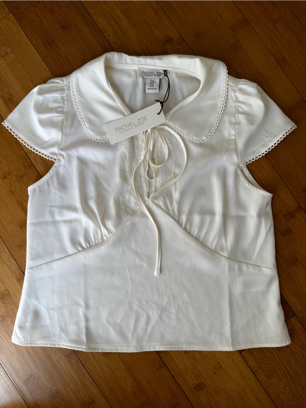 RACHEL ZOE satin short sleeve top off white